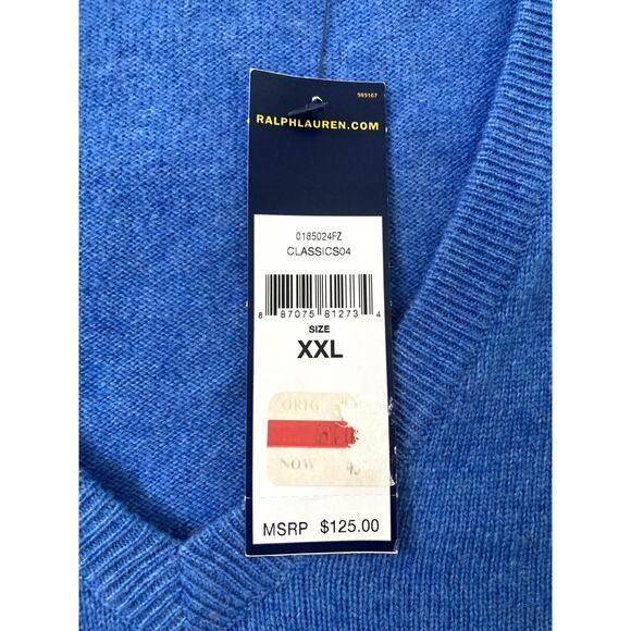 Polo Ralph Lauren V Neck Sweater Mens XXL Merino Wool Light Blue Lightweight NWT - Picture 2 of 7